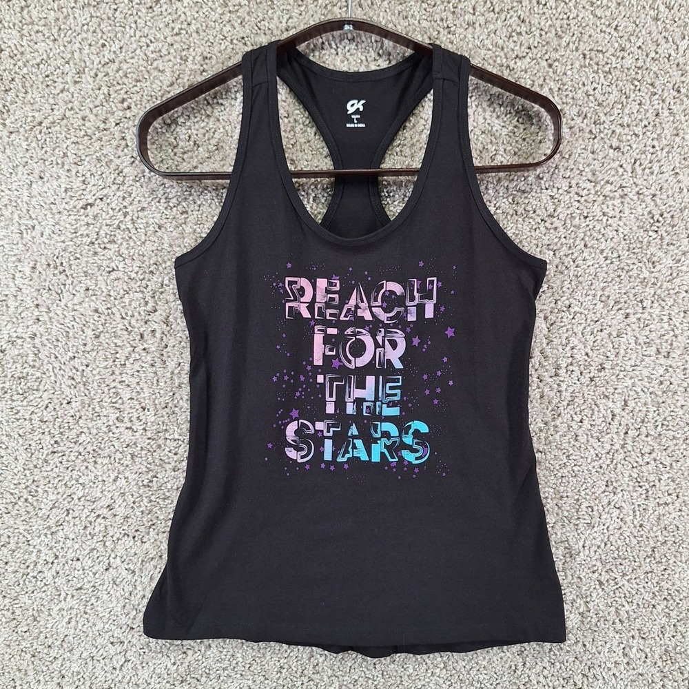 GK Elite Tank Top Youth L Black Reach For The Stars Racerback Activewear Gym